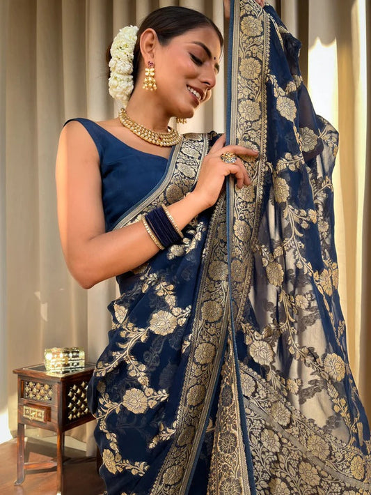 Elegantly decorated with gorgeous Solid Jacquard weave that gives a perfect look to the outfit Blue Colur