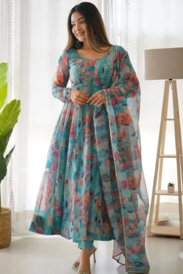 Modern Stylish Deininger Comfortable Fit Daily Wear Printed Georgette Anarkali Gown