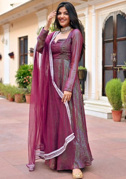 Shimmer Fabric Plain Anarkali Gown