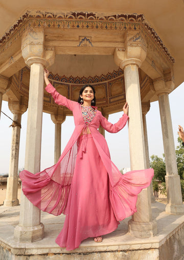 Pink Color Latest new Design With Blouse, Shrug and Ghaghara set