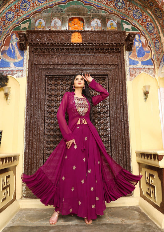 Wine Color Latest Design With Blouse, Shrug and Ghaghara set