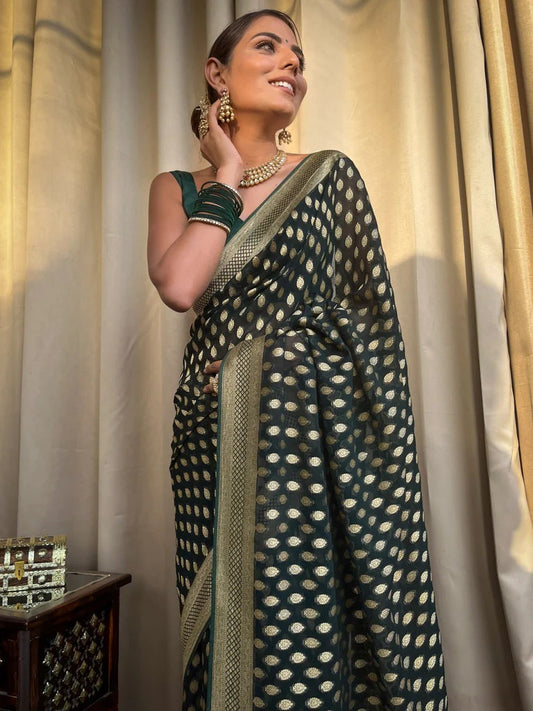 Elegantly decorated with gorgeous Solid Jacquard weave that gives a perfect look to the outfit Green Colour