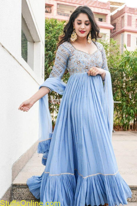 Sky Blue Color Designer Georgette Gown