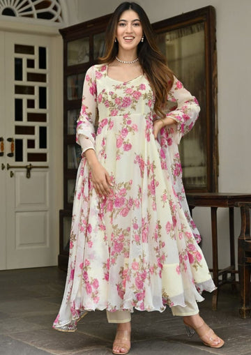 Georgette Anarakli Floral Digital Printed Gown