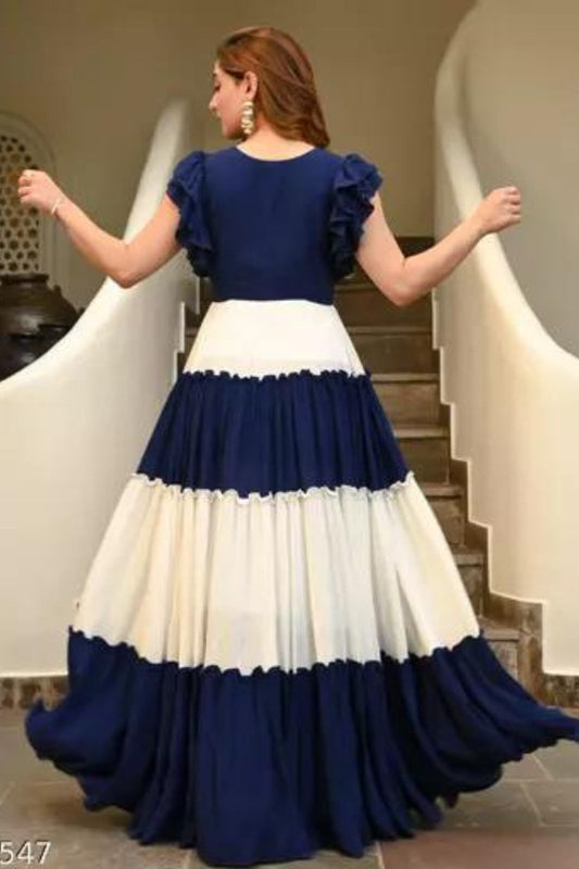 Blue And White Colour Anarkali Gown