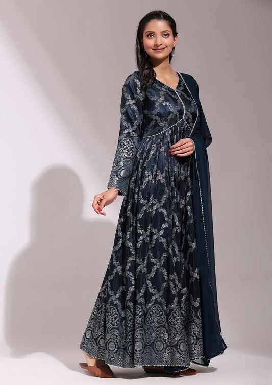 Classic Designer Jacquard Anarkali Gown With Dupatta Set