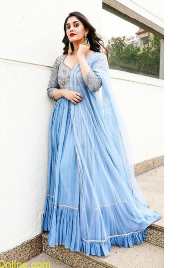 Sky Blue Color Designer Georgette Gown