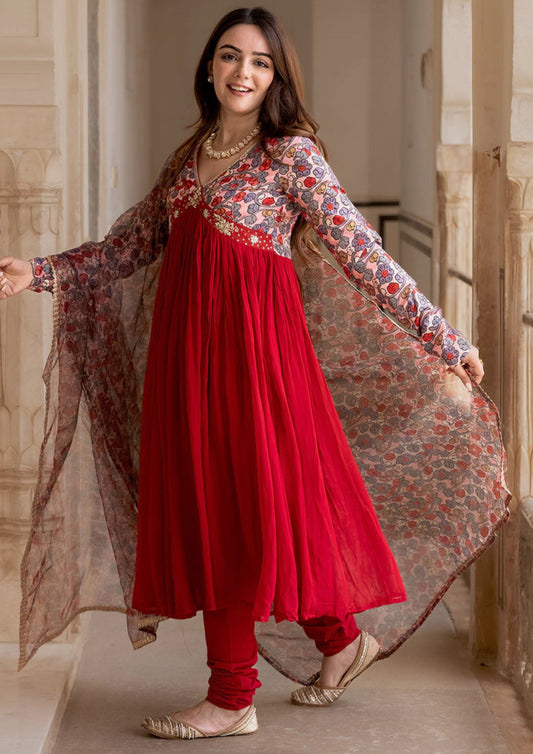 Aliya Cut Red Color Hand Work Suit