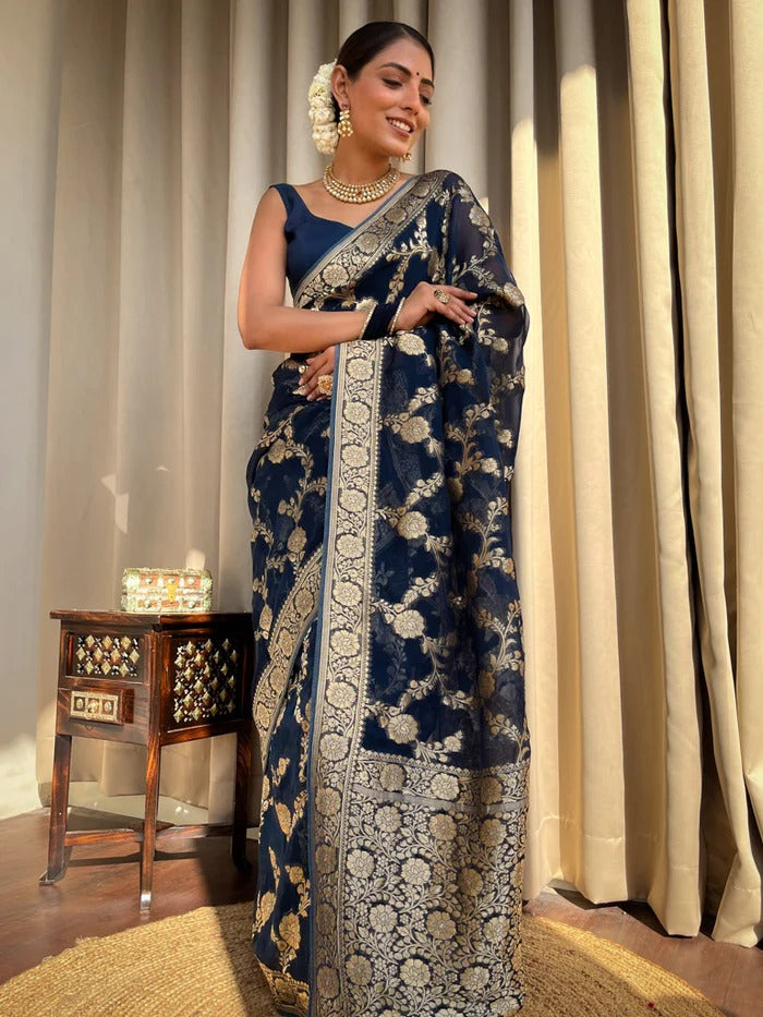 Elegantly decorated with gorgeous Solid Jacquard weave that gives a perfect look to the outfit Blue Colur