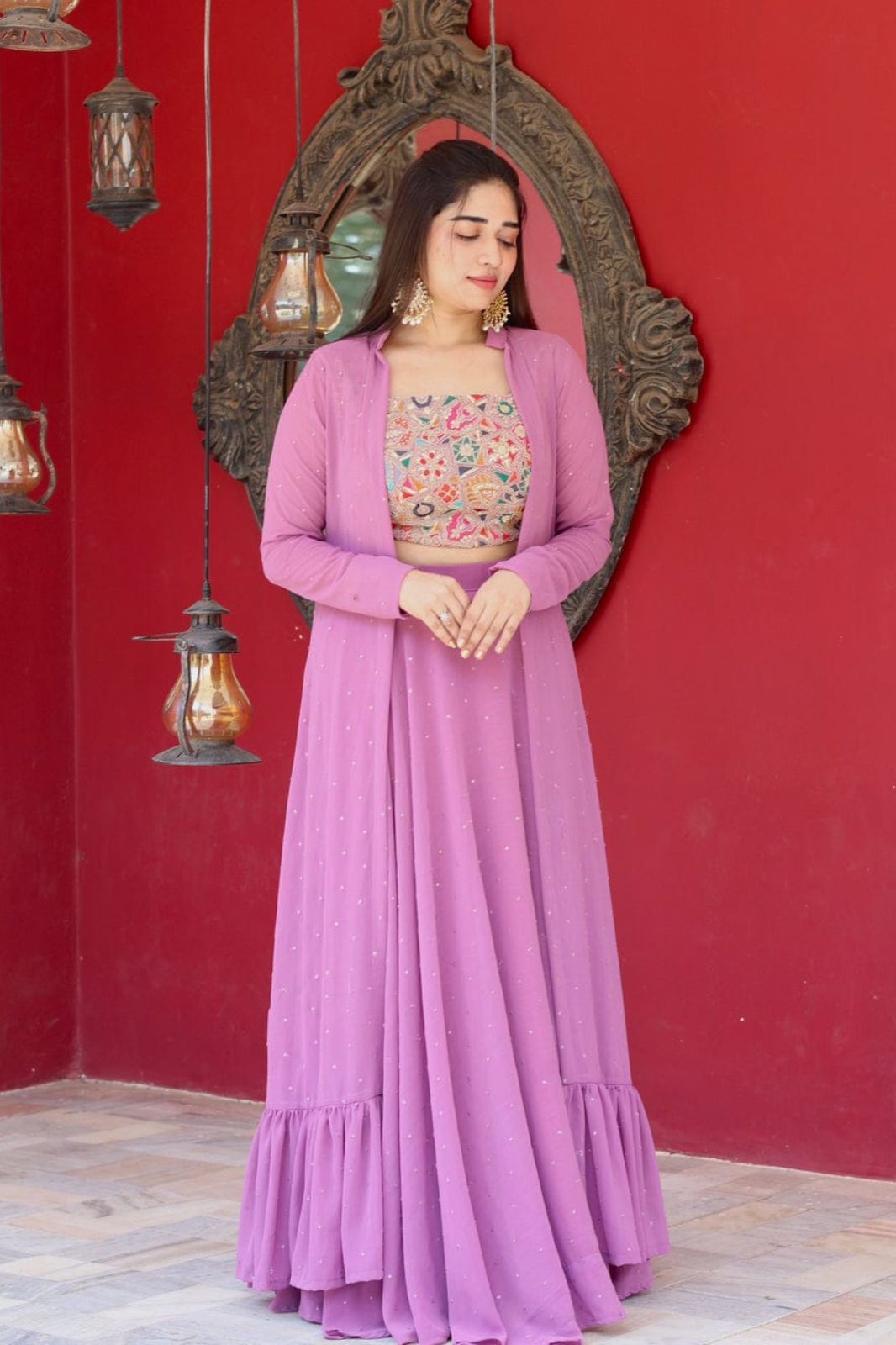 Pink Color Shrug Matching Blouse And Choli