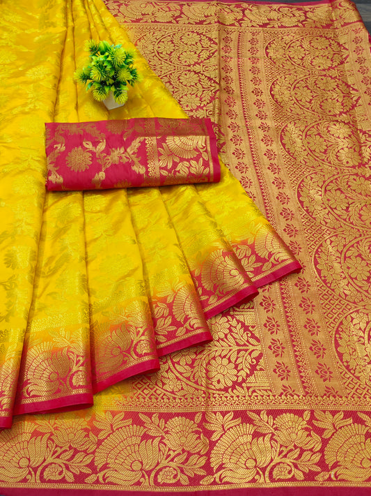 Women's Zari Woven Kanjivaram Sarees With Unstitched Blouse Piece