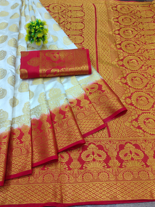 Women's Zari Woven Kanjivaram Sarees With Unstitched Blouse Piece