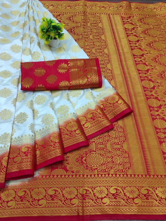 Women's Zari Woven Kanjivaram Sarees With Unstitched Blouse Piece