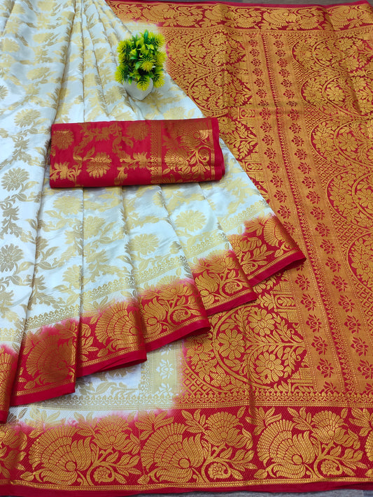 Women's Zari Woven Kanjivaram Sarees With Unstitched Blouse Piece