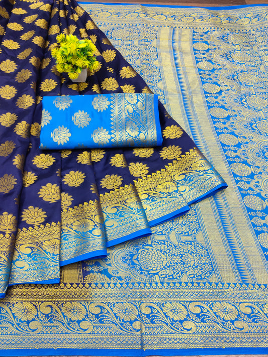 Women's Zari Woven Kanjivaram Sarees With Unstitched Blouse Piece