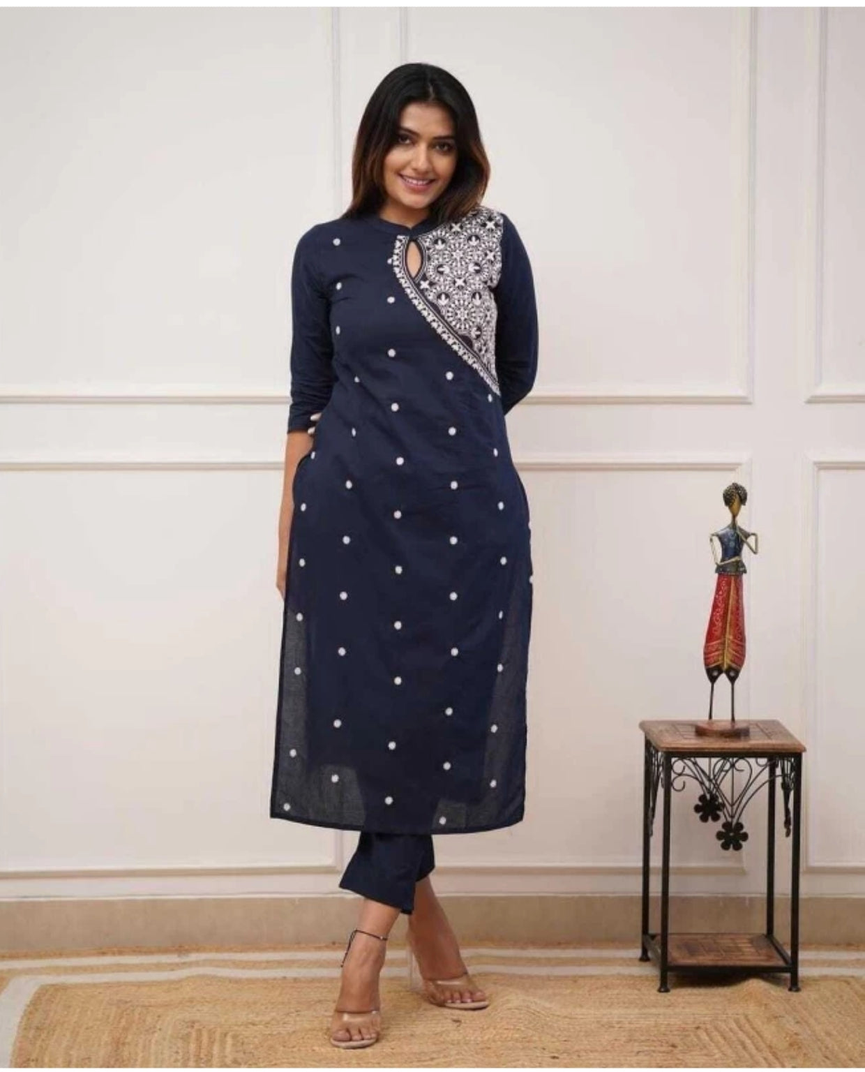 Elegant Blue Embroidered Kurti with Palazzo Set Blue Color