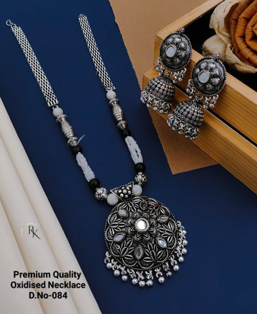 Heritage Charm Oxidized Necklace with Jhumkas