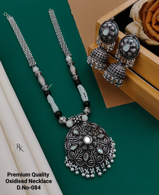 Heritage Charm Oxidized Necklace with Jhumkas