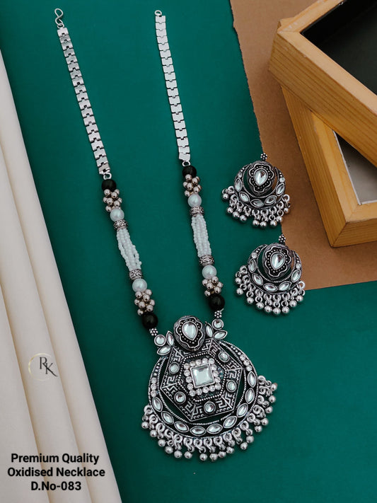 Regal Aura Oxidized Necklace & Jhumka Set