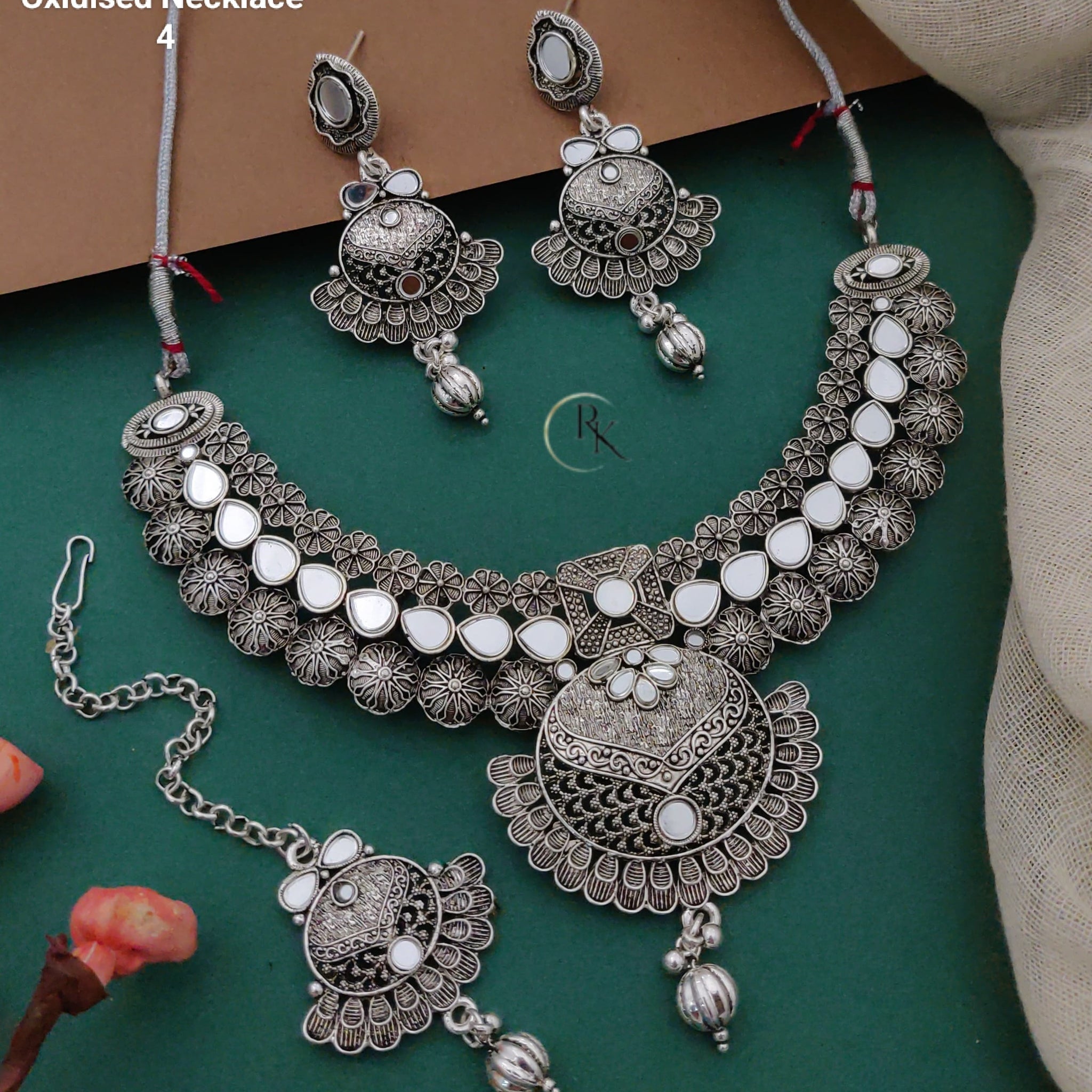 Elegant Heirloom Oxidized Necklace with Jhumkas