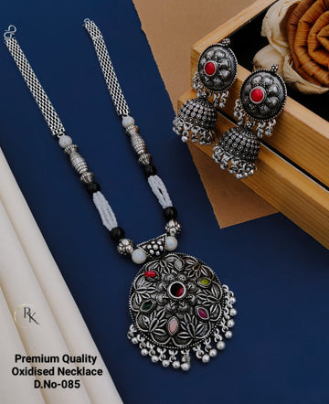 Heritage Charm Oxidized Necklace with Jhumkas