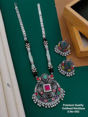 Regal Aura Oxidized Necklace & Jhumka Set