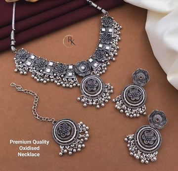 Heritage Charm Oxidized Necklace with Jhumkas