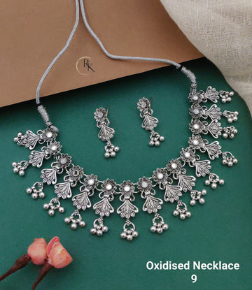 Heritage Charm Oxidized Necklace with Jhumkas