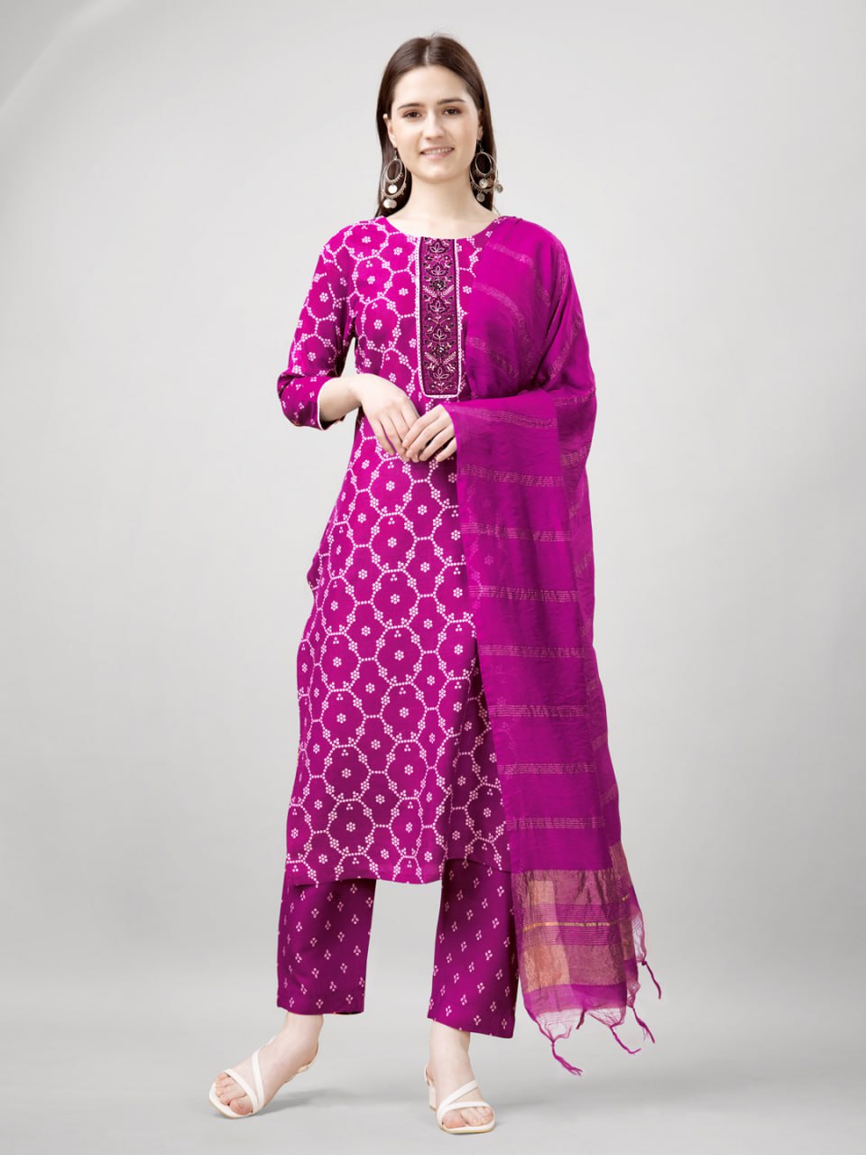 Rayon Print with Embroidery & Fancy Lace Work With Pant and Dupatta