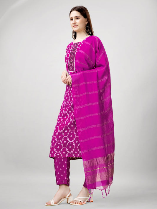 Rayon Print with Embroidery & Fancy Lace Work With Pant and Dupatta