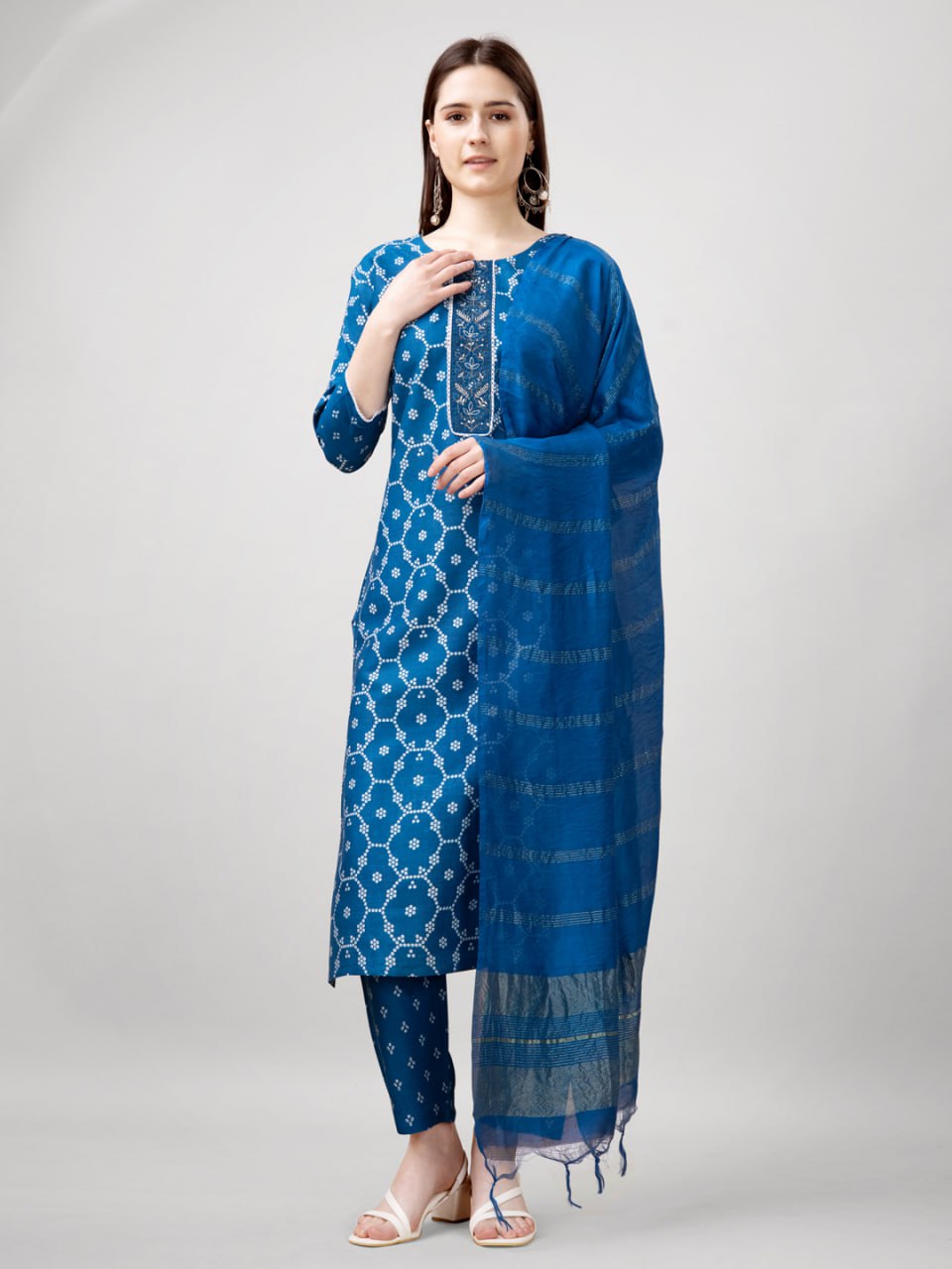 Rayon Print with Embroidery & Fancy Lace Work With Pant and Dupatta