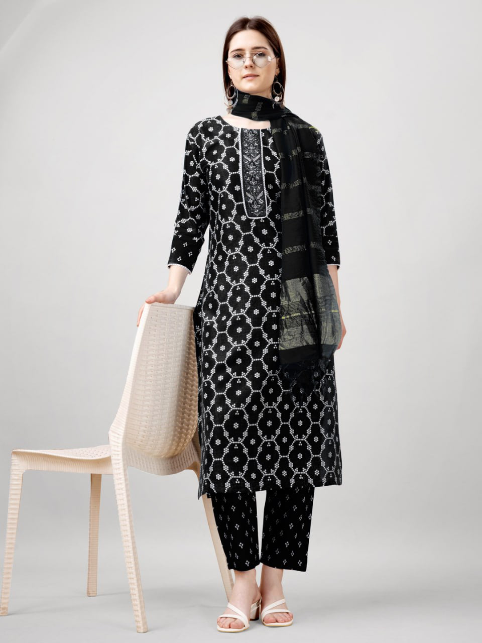 Rayon Print with Embroidery & Fancy Lace Work With Pant and Dupatta