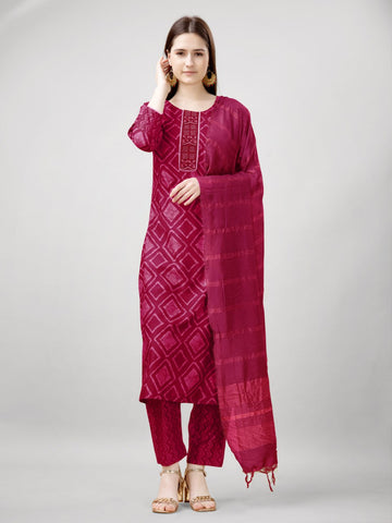 Rayon Print with Embroidery & Fancy Lace Work With Pant and Dupatta