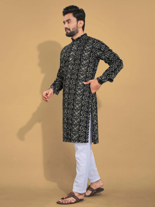 Long Kurtas in premium quality Cotton fabric with payzama Black