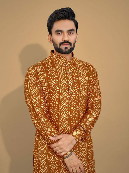 Long Kurtas in premium quality Cotton fabric with payzama  mustard