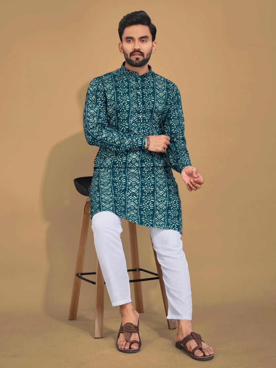 Long Kurtas in premium quality Cotton fabric with payzama  Dark Green