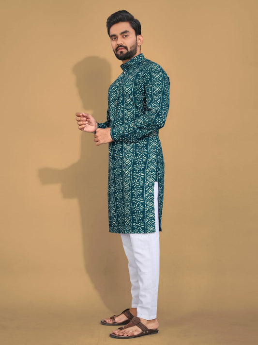 Long Kurtas in premium quality Cotton fabric with payzama  Dark Green