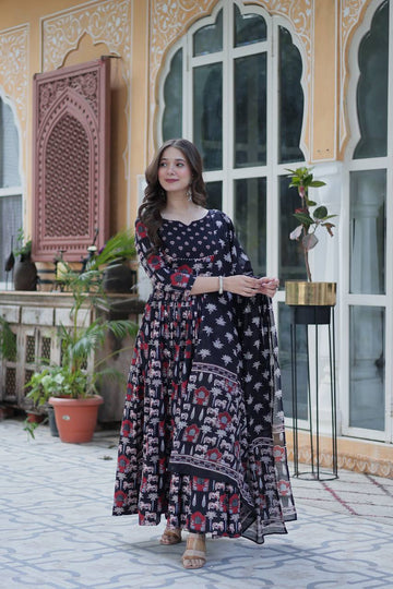 Premium Readymade Kurti With Pant & Dupatta Set Black Colour